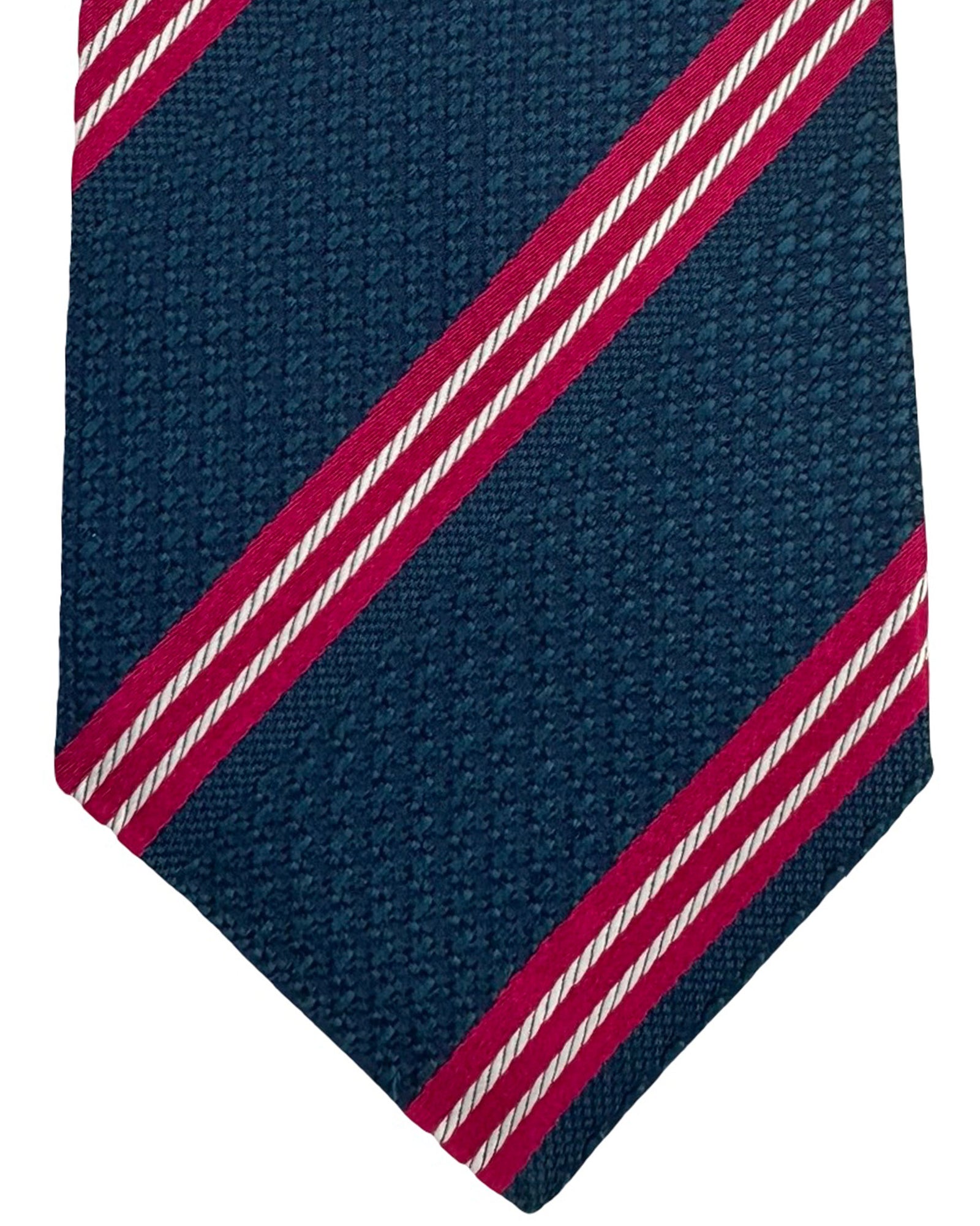 Kiton Sevenfold Tie Midnight Blue Fuchsia Stripes