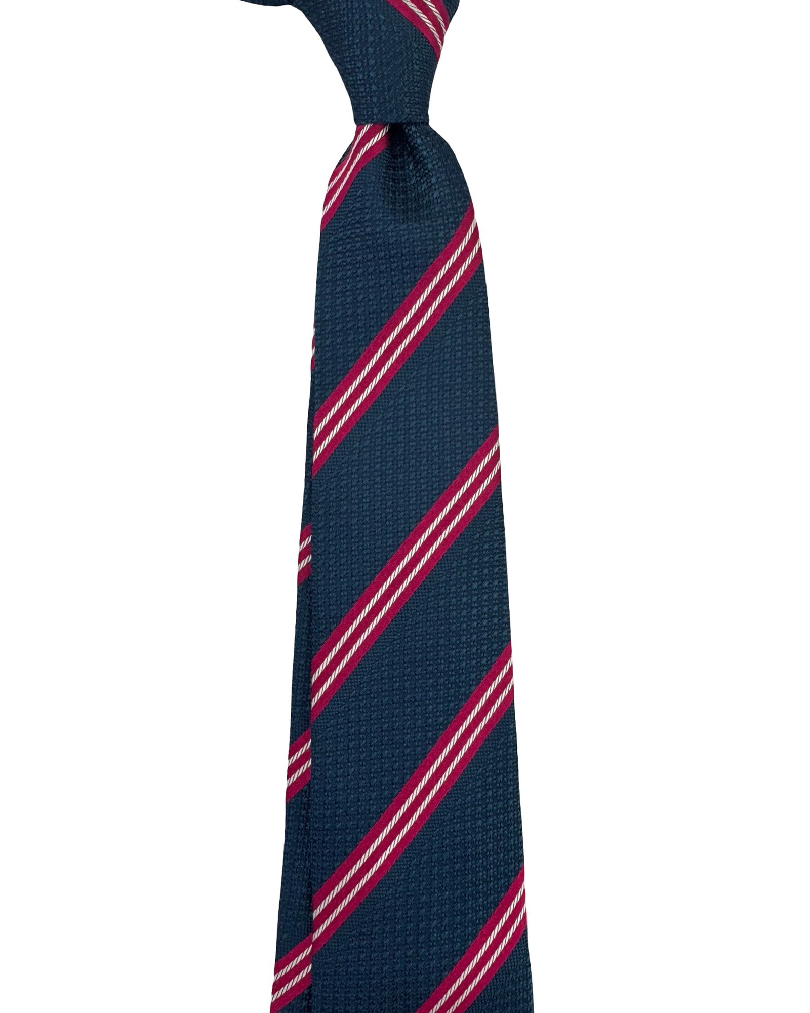 Kiton Sevenfold Tie Midnight Blue Fuchsia Stripes