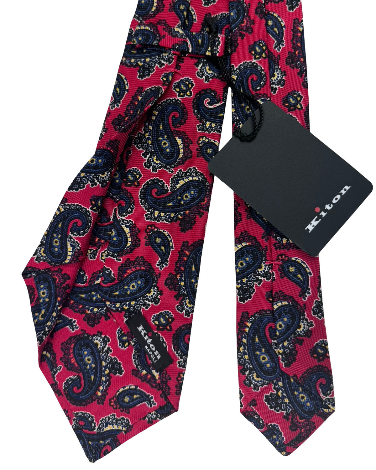 Kiton Sevenfold Tie Red And Navy Paisley Pattern