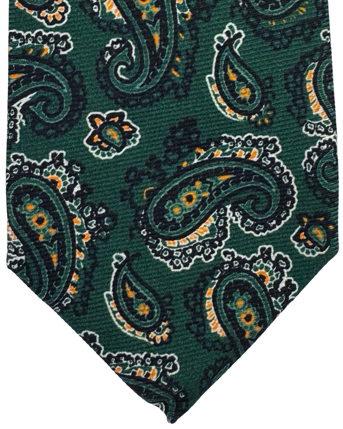 Kiton Sevenfold Tie Dark Green And Gold Paisley Pattern