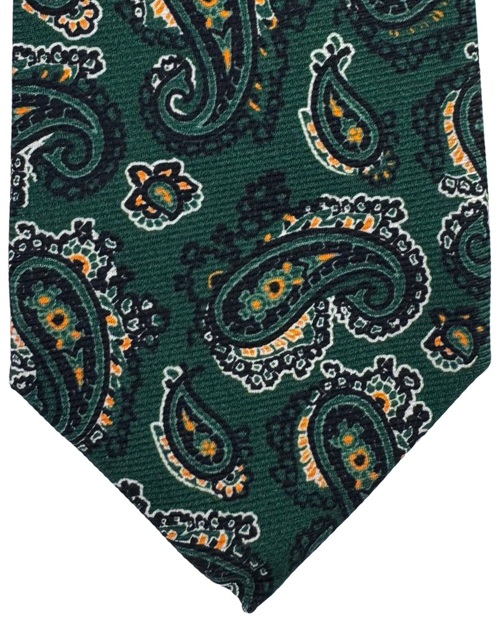 Kiton Sevenfold Tie Dark Green And Gold Paisley Pattern