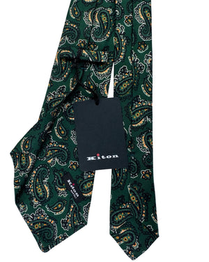 Kiton Sevenfold Tie Dark Green And Gold Paisley Pattern