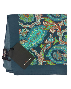 Kiton Silk Pocket Square Midnight Blue Paisley