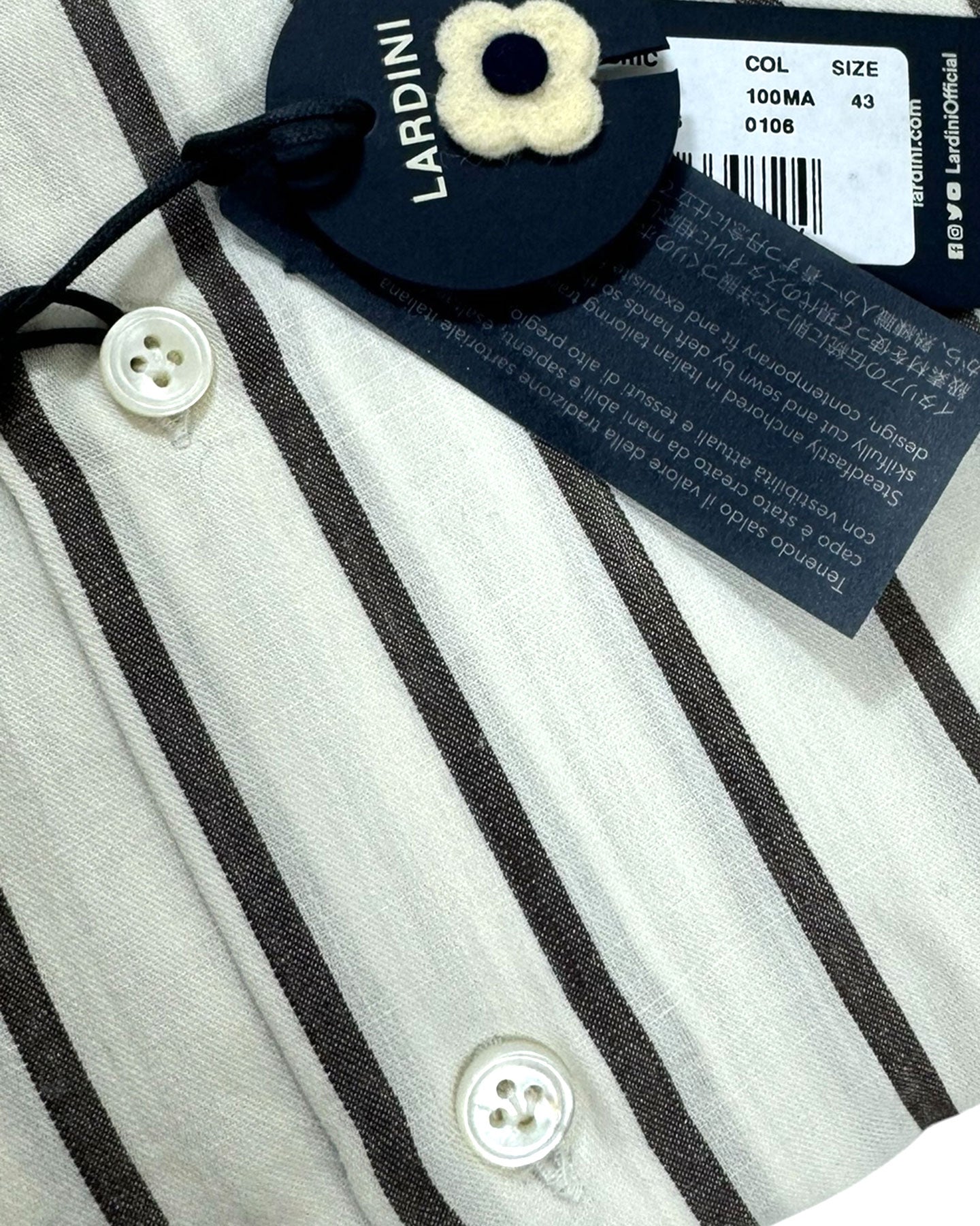 Lardini Dress Shirt White Brown Stripes Flax Wool Cotton 43 - 17 SALE