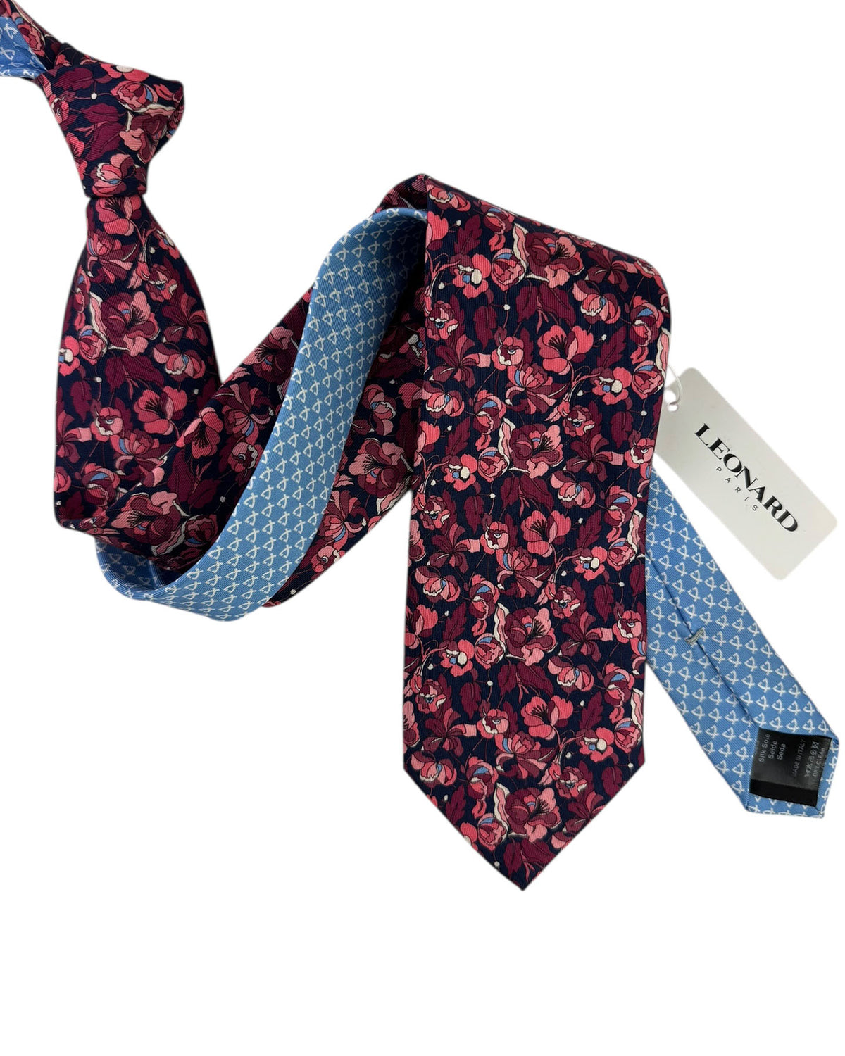 Leonard Paris Silk Tie Black and Maroon Dense Floral Garden