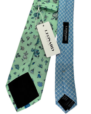 Leonard Paris Silk Tie Mint Green Blue Rose Garden