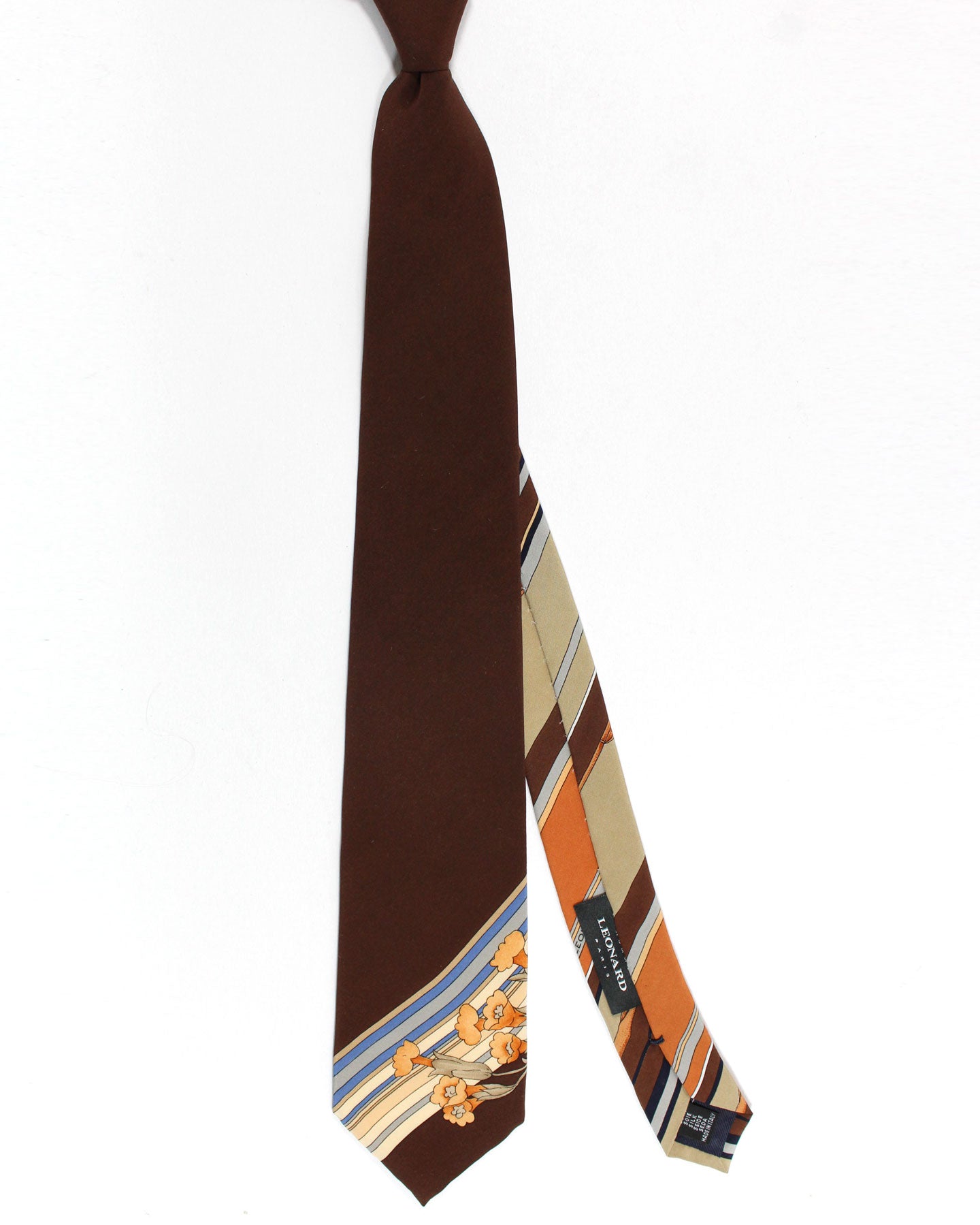 Leonard Tie Brown Slate Blue Floral Stripes - Vintage Collec