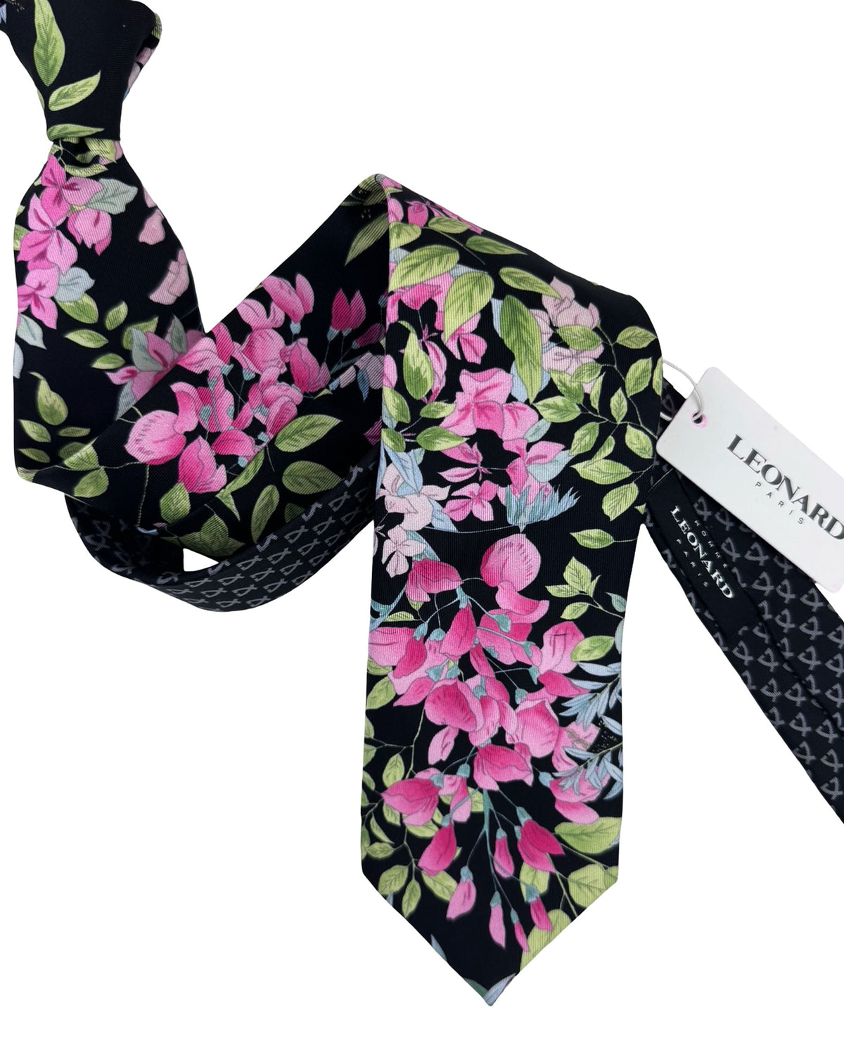 Leonard Paris Silk Tie Black Pink Floral