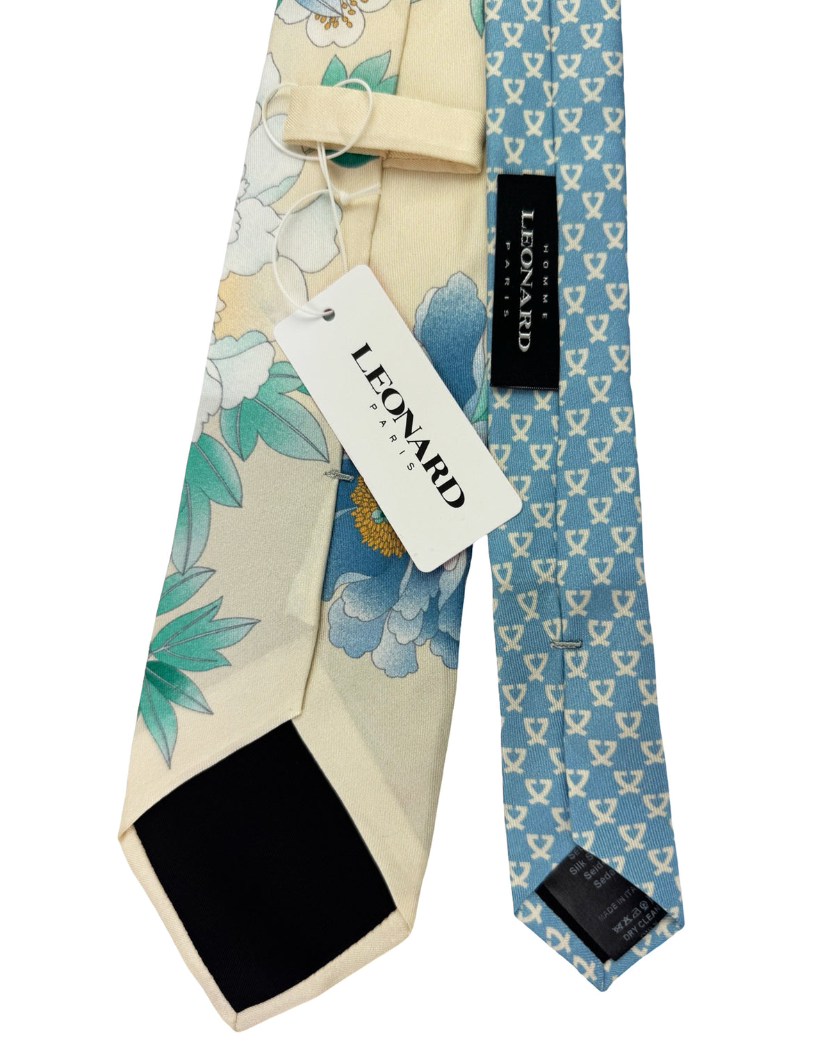 Leonard Paris Tie Ivory White Blue White Floral