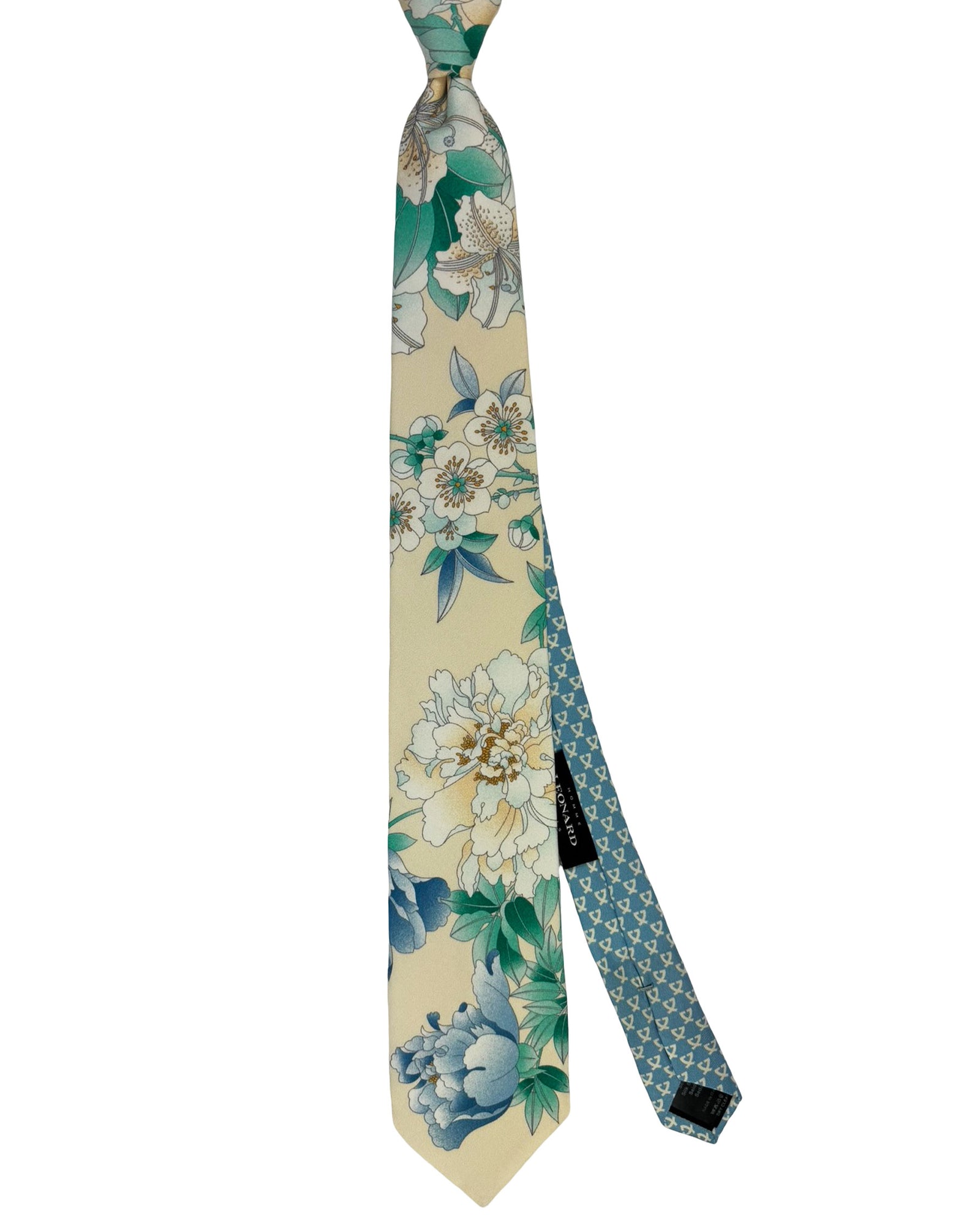Leonard Paris Tie Ivory White Blue Floral 