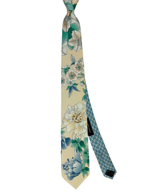Leonard Tie Ivory White Blue White Floral
