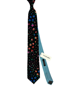 Leonard Paris Silk Tie Black Red Royal Blue Mini Flowers