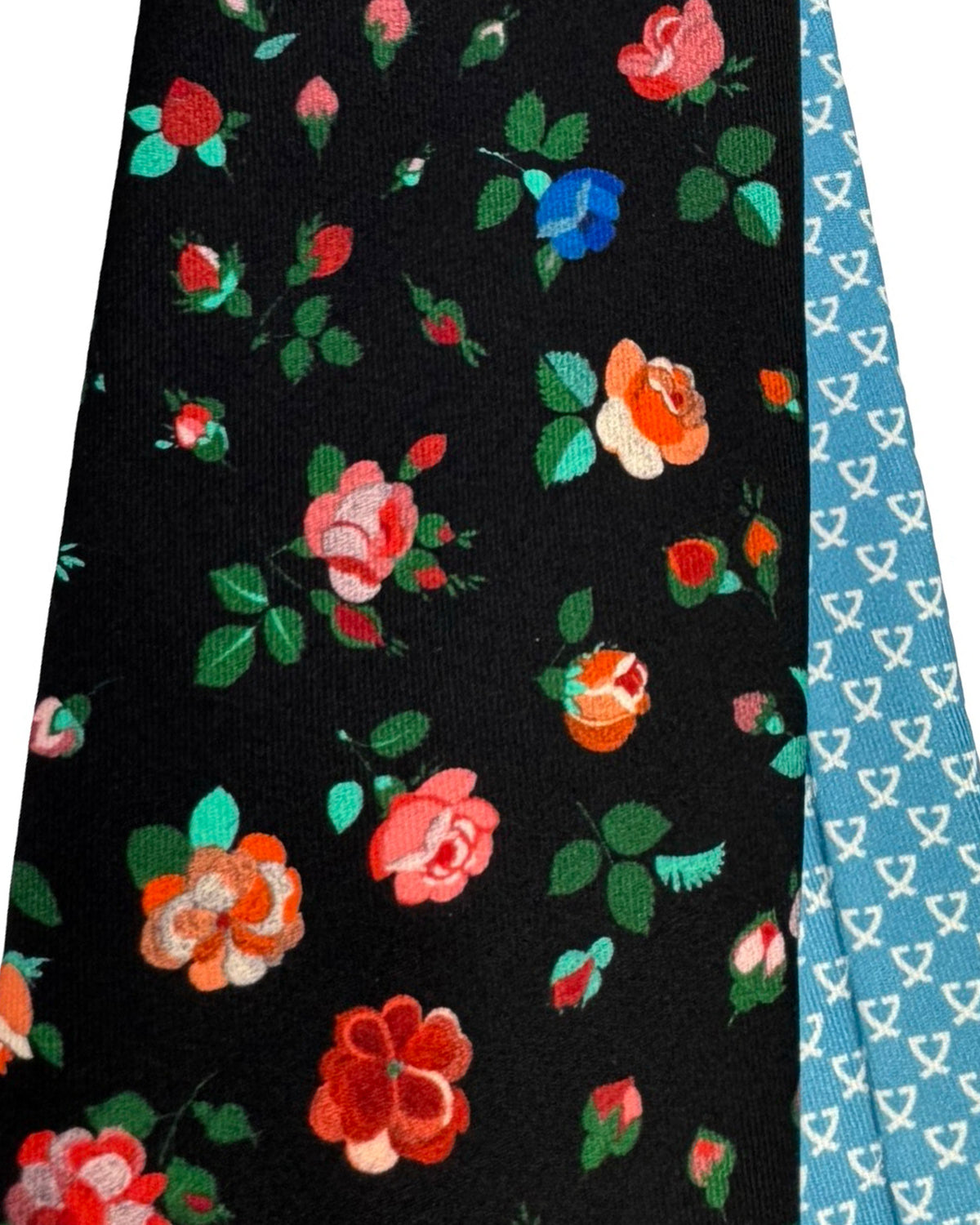 Leonard Paris Silk Tie Black Red Royal Blue Mini Flowers