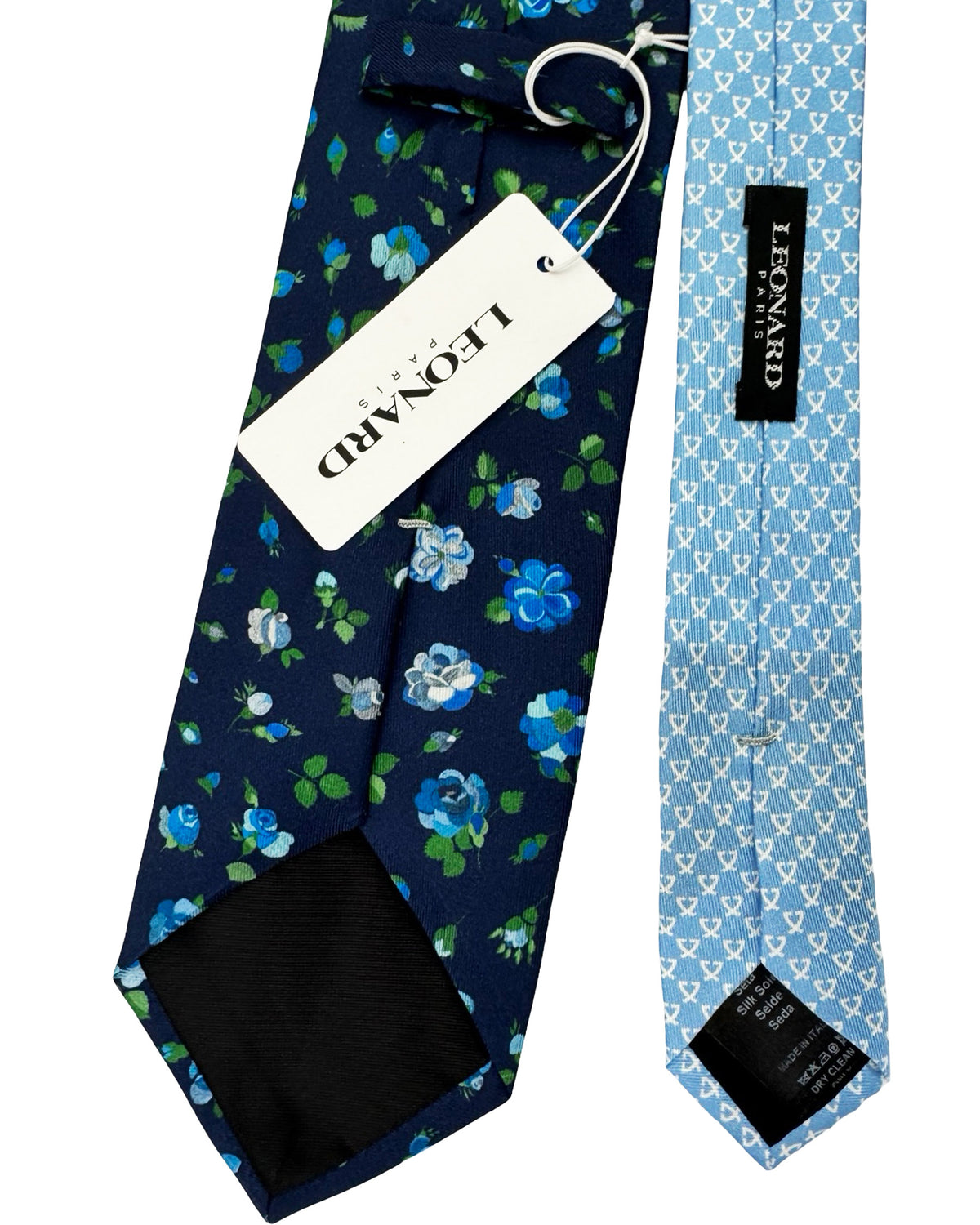 Leonard Paris Tie Navy Blue Green Floral Roses