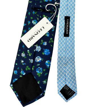 Leonard Paris Tie Navy Blue Green Floral Roses