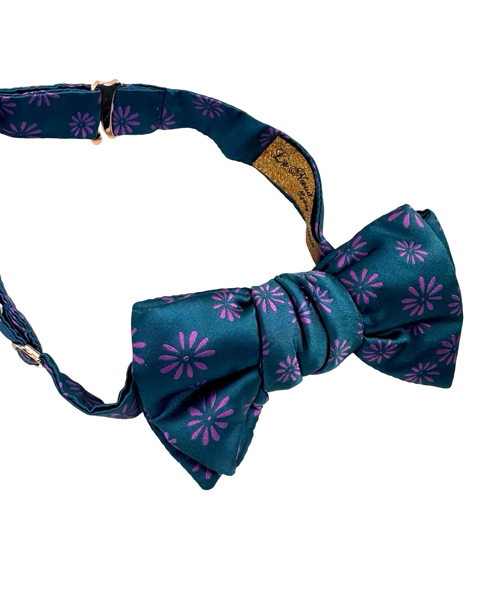 Le Noeud Papillon Bow Tie Petrol Blue Purple Floral - Silk Self Tie Bow