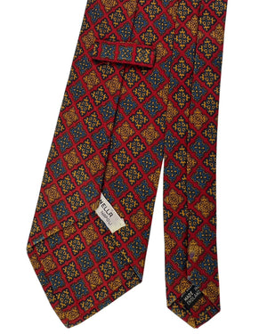 E. Marinella Red Tie With Gold and Blue Geometric Medallions