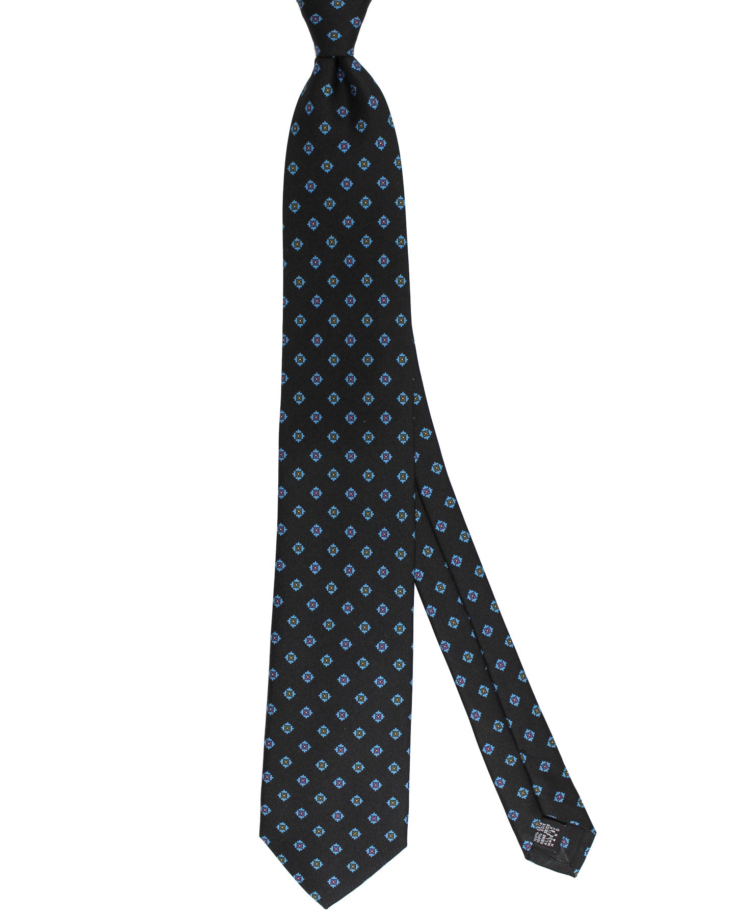 E. Marinella Tie Black Blue Micro Medallions Design