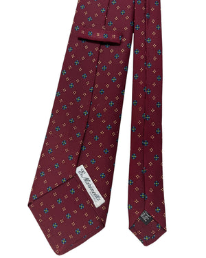 E. Marinella Silk Tie Maroon Navy Green Geometric - Wide Necktie