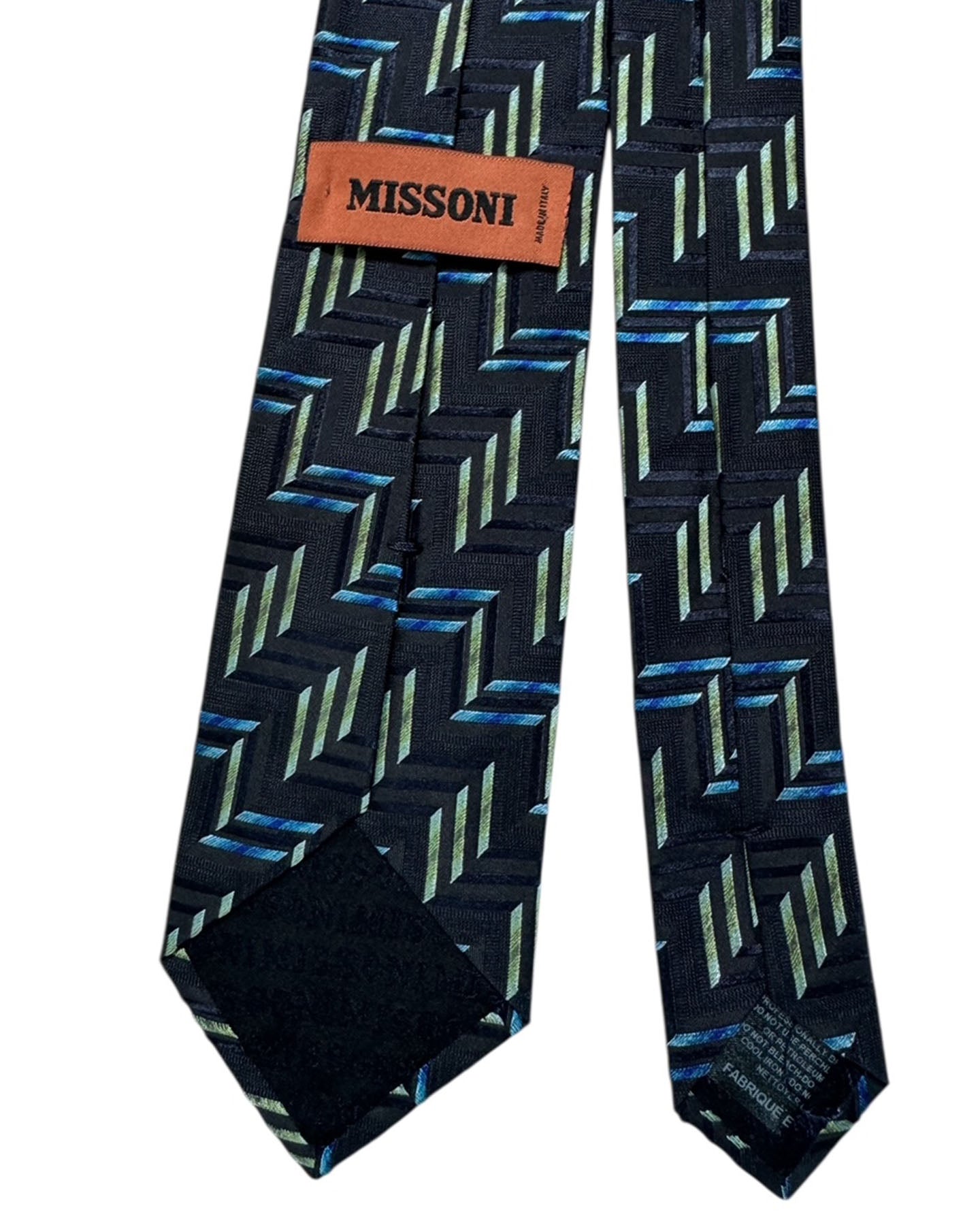 Missoni Silk Tie Black Chevron Blue & Green