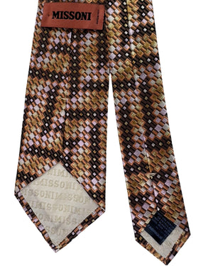 Missoni Silk Tie Brown And Tan Mosaic Geometric Pattern
