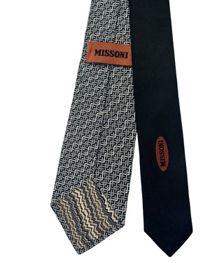 Missoni Silk Tie Black Silver Interlocking ZigZag