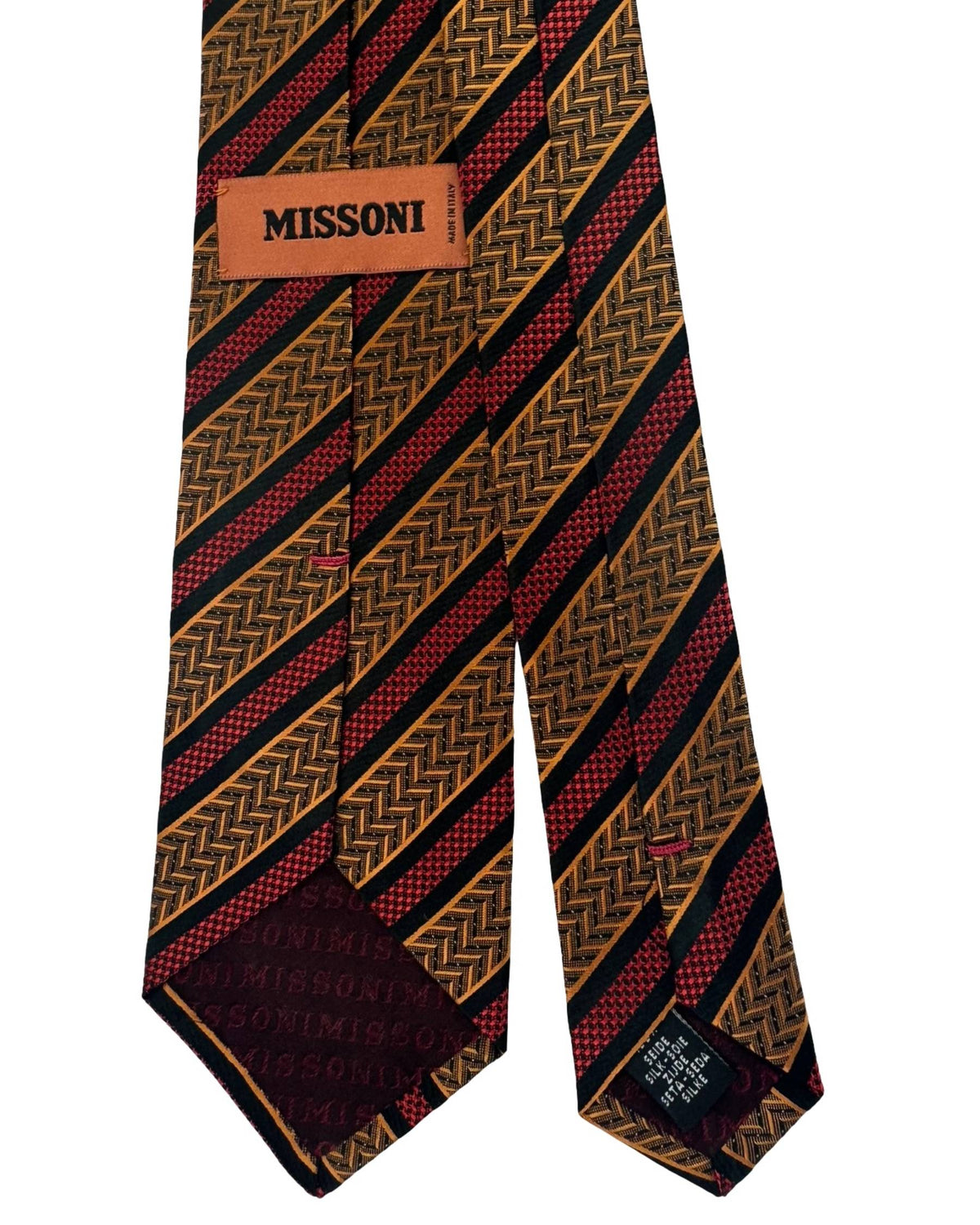 Missoni Silk Tie Rust Orange Black Striped Zigzag Design