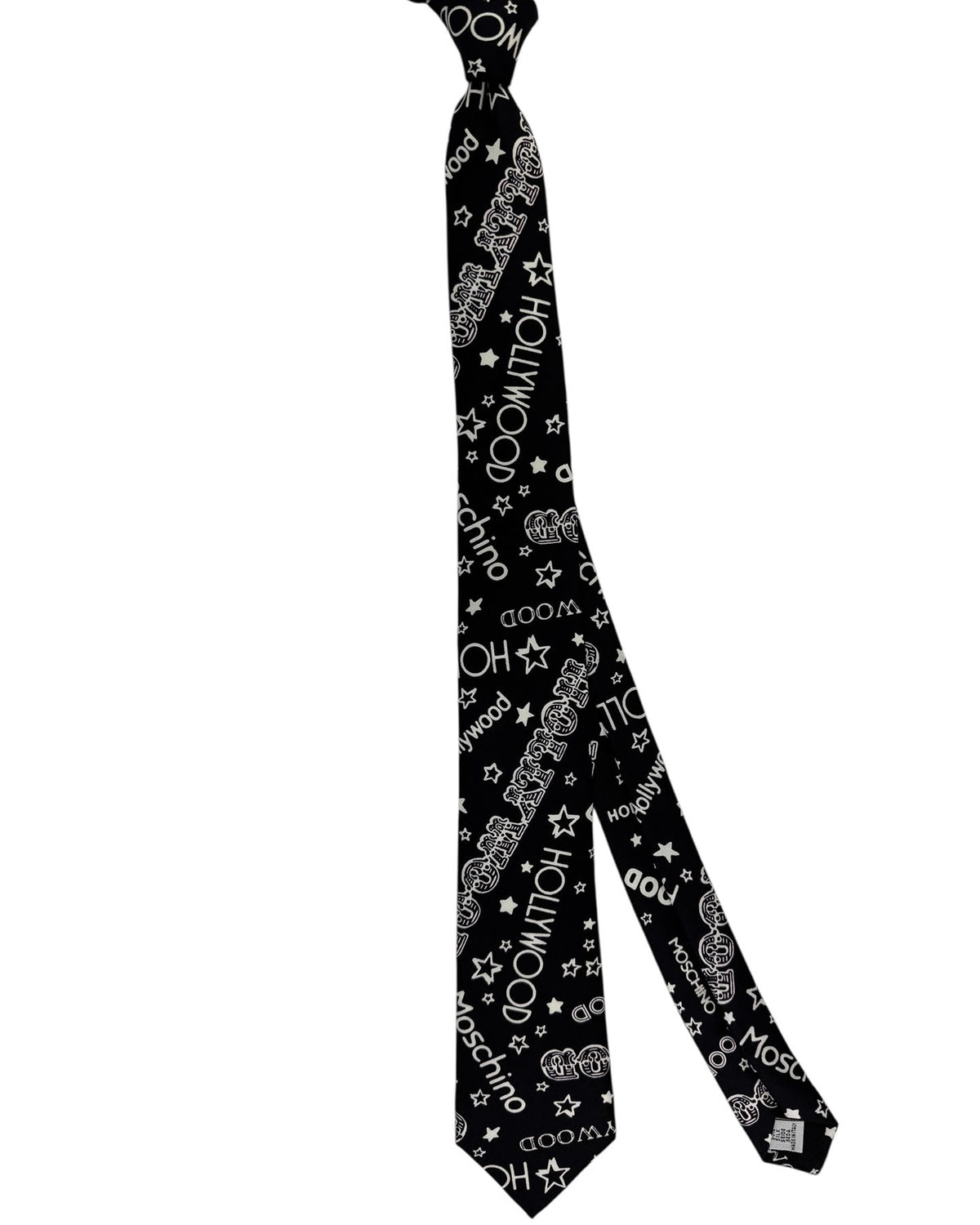Moschino Silk Tie Black White Designer Logo & Stars
