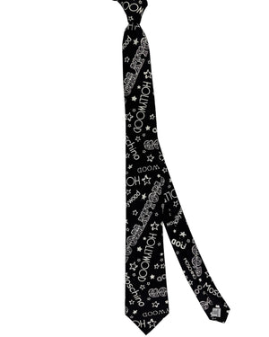 Moschino Silk Tie Black White Designer Logo & Stars