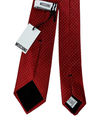 Moschino Silk Tie dark Red With White Pin Dot Pattern