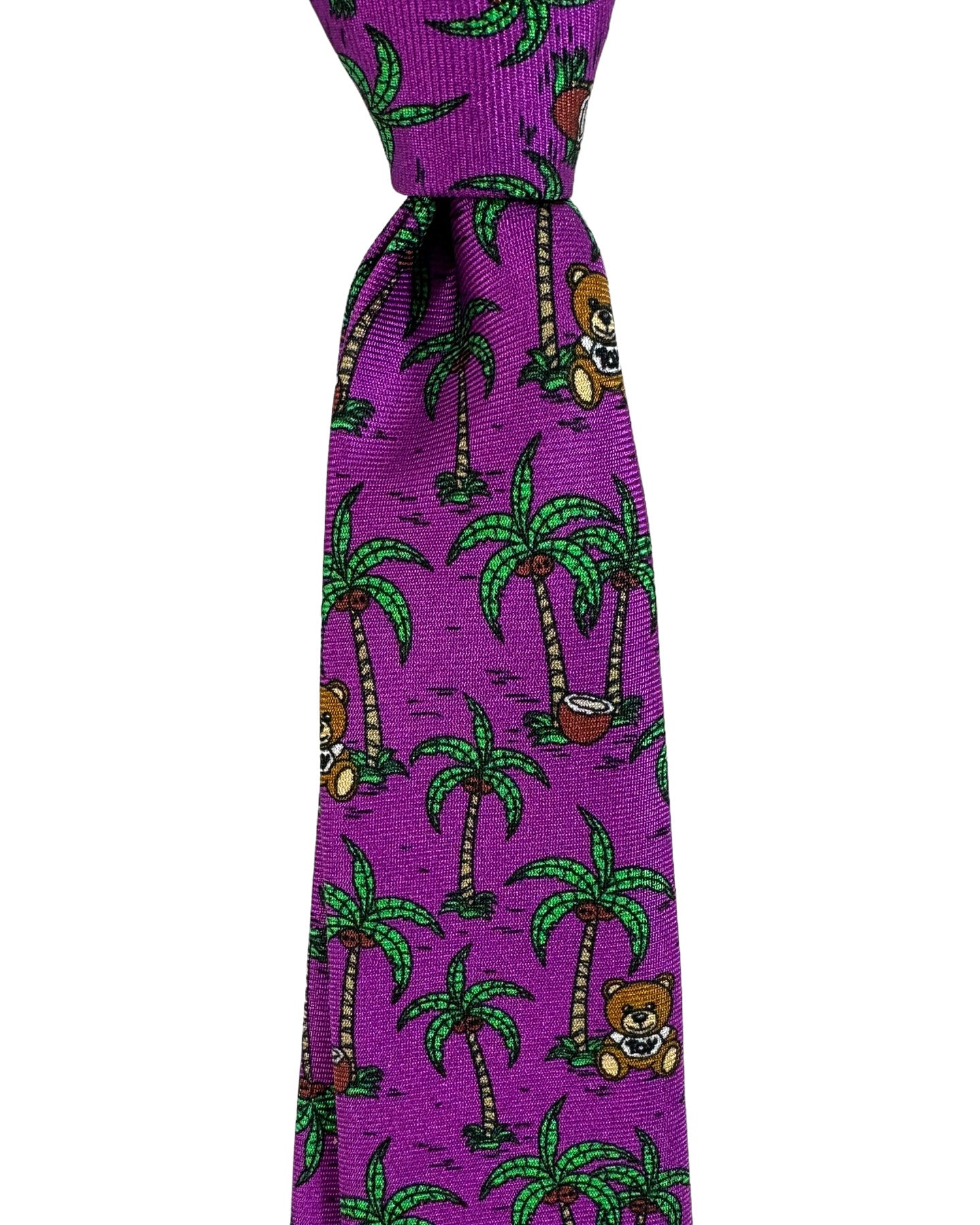 Moschino Tie Purple Green Toy Bear Design