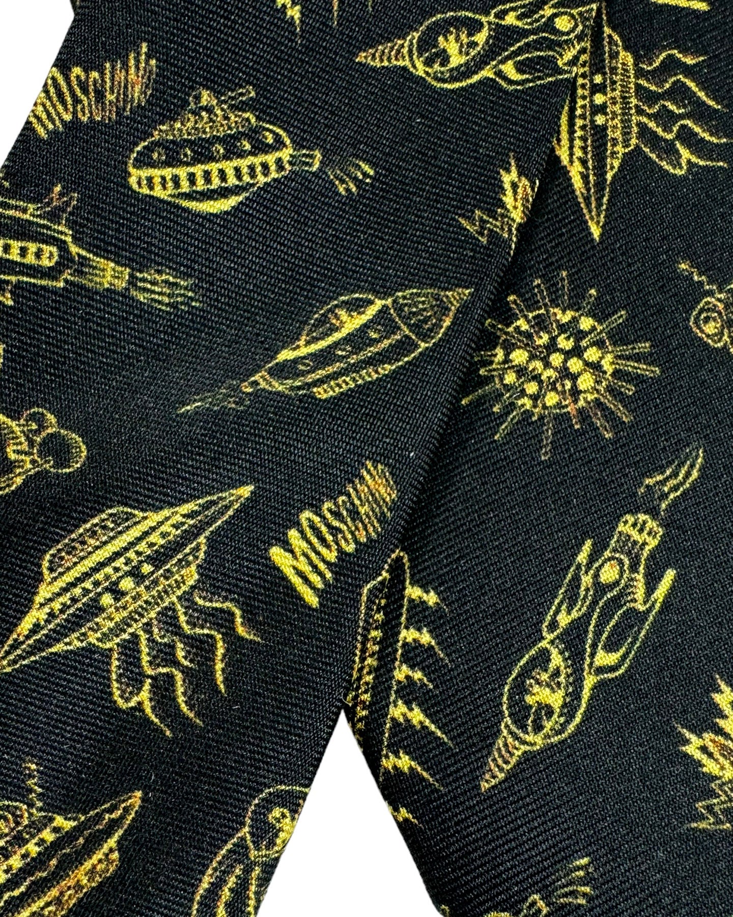 Moschino Tie Black Yellow Spaceship Design