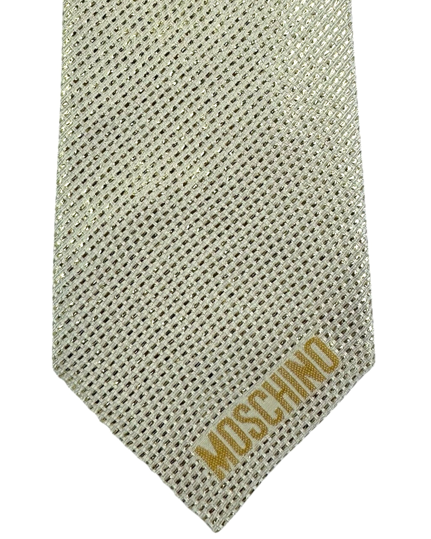 Moschino Silk Tie Gold Metallic Pattern With Logo Gold
