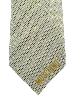Moschino Silk Tie Gold Metallic Pattern With Logo Gold