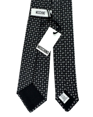 Moschino Silk Tie Black Silver Geometric Design
