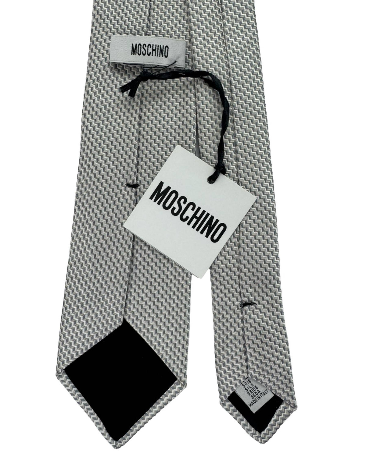 Moschino Silk Tie Grey Silver Chevron Design