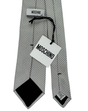 Moschino Silk Tie Grey Silver Chevron Design