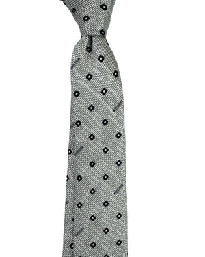Moschino Silk Tie Silver Grey Logo Mini Squares