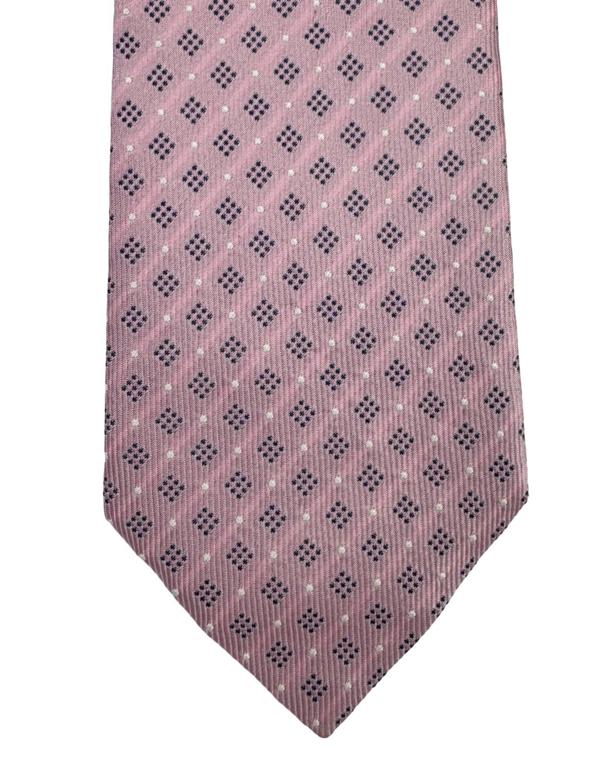 Moschino Silk Tie Pink Navy Silver Geometric Design