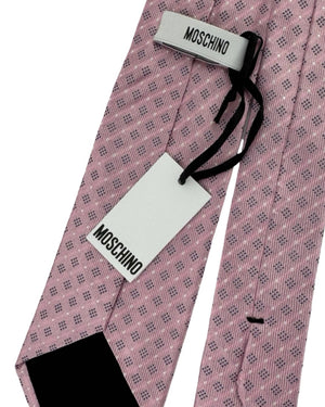 Moschino Silk Tie Pink Navy Silver Diamond Design