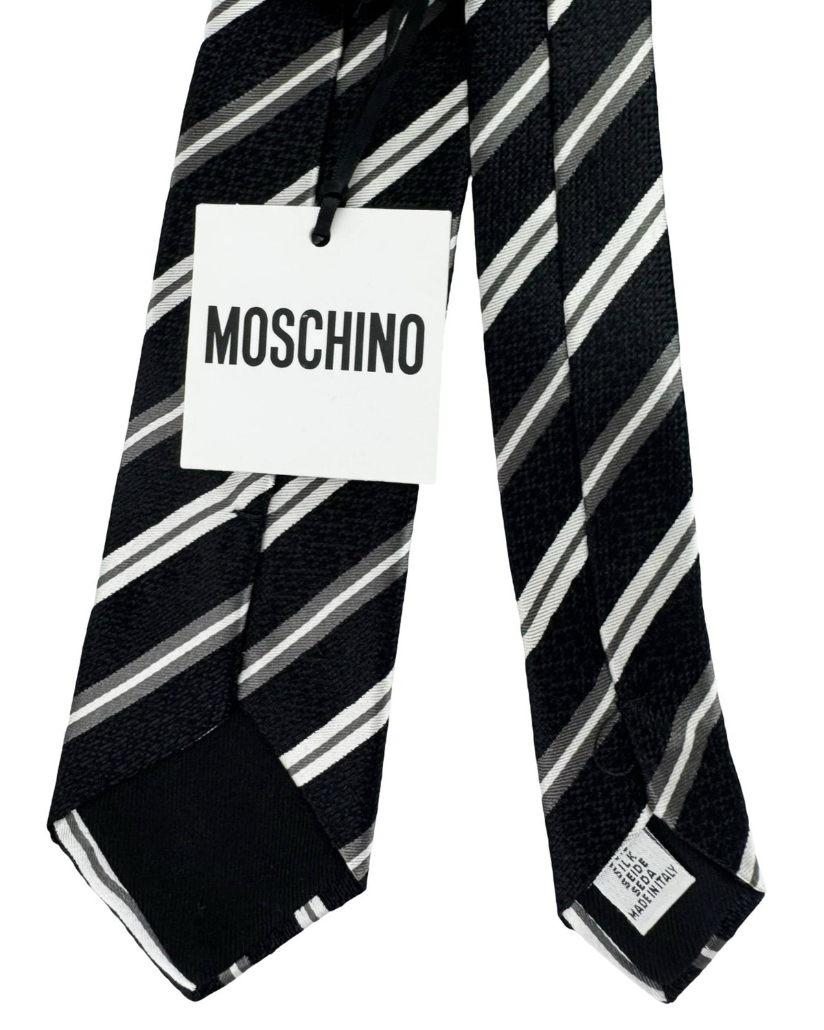 Moschino Tie Black Gray Silver Stripes
