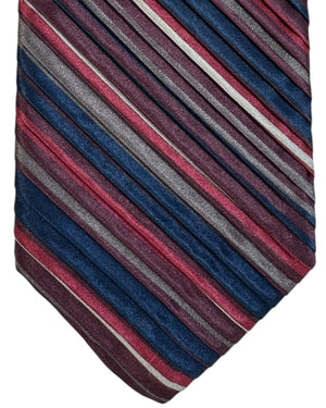 Vitaliano Pancaldi Pleated Silk Tie Multicolor Striped Bordeaux Maroon Gray