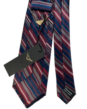 Vitaliano Pancaldi Pleated Silk Tie Multicolor Striped Burgundy Maroon Grey