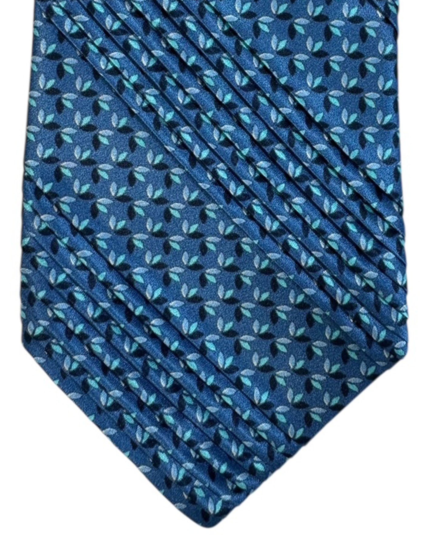 Vitaliano Pancaldi Pleated Silk Tie Midnight Blue Leaf Floral