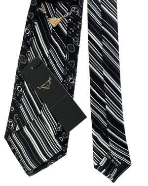 Vitaliano Pancaldi Pleated Silk Black Medallion Stripe