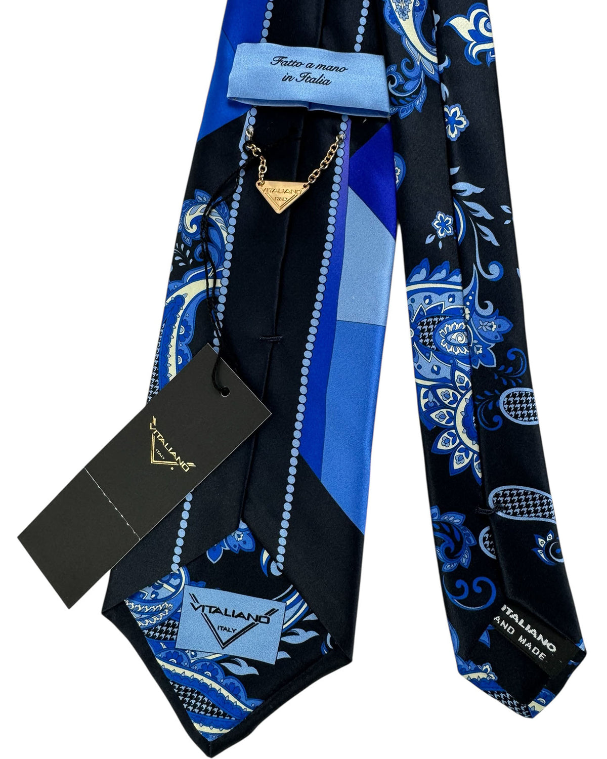 Vitaliano Pancaldi Tie Blue Geometric Paisley Design