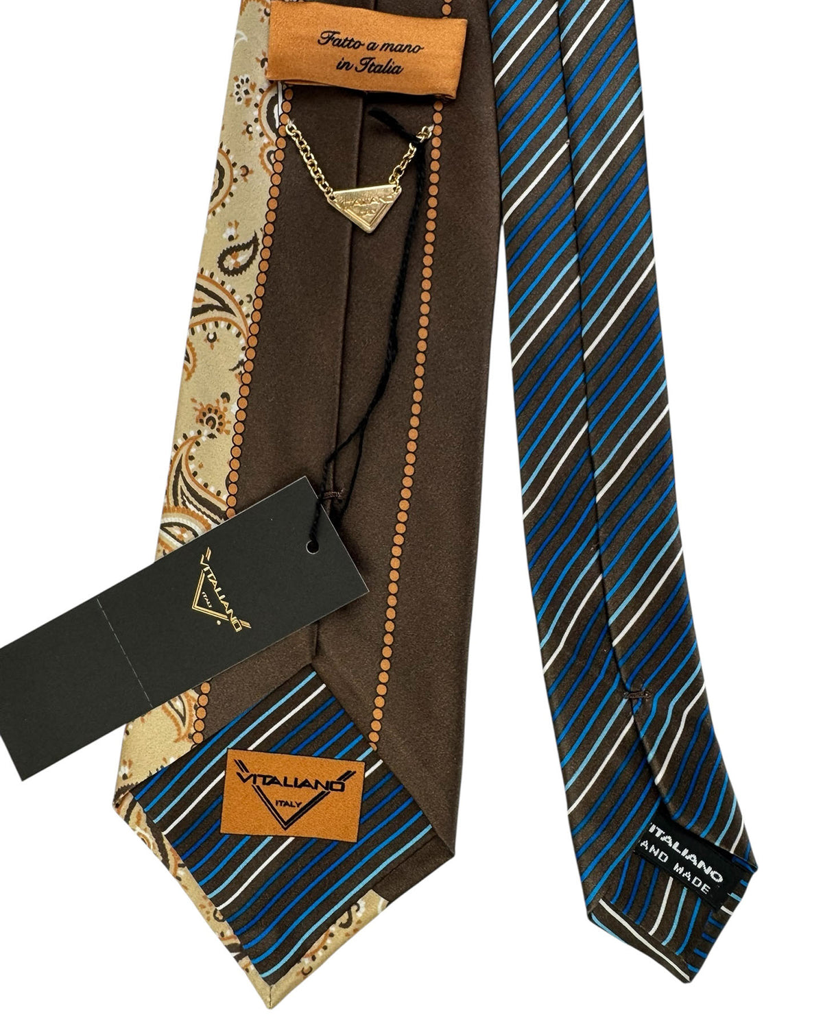 Vitaliano Pancaldi Tie Beige And Blue Paisley Stripe