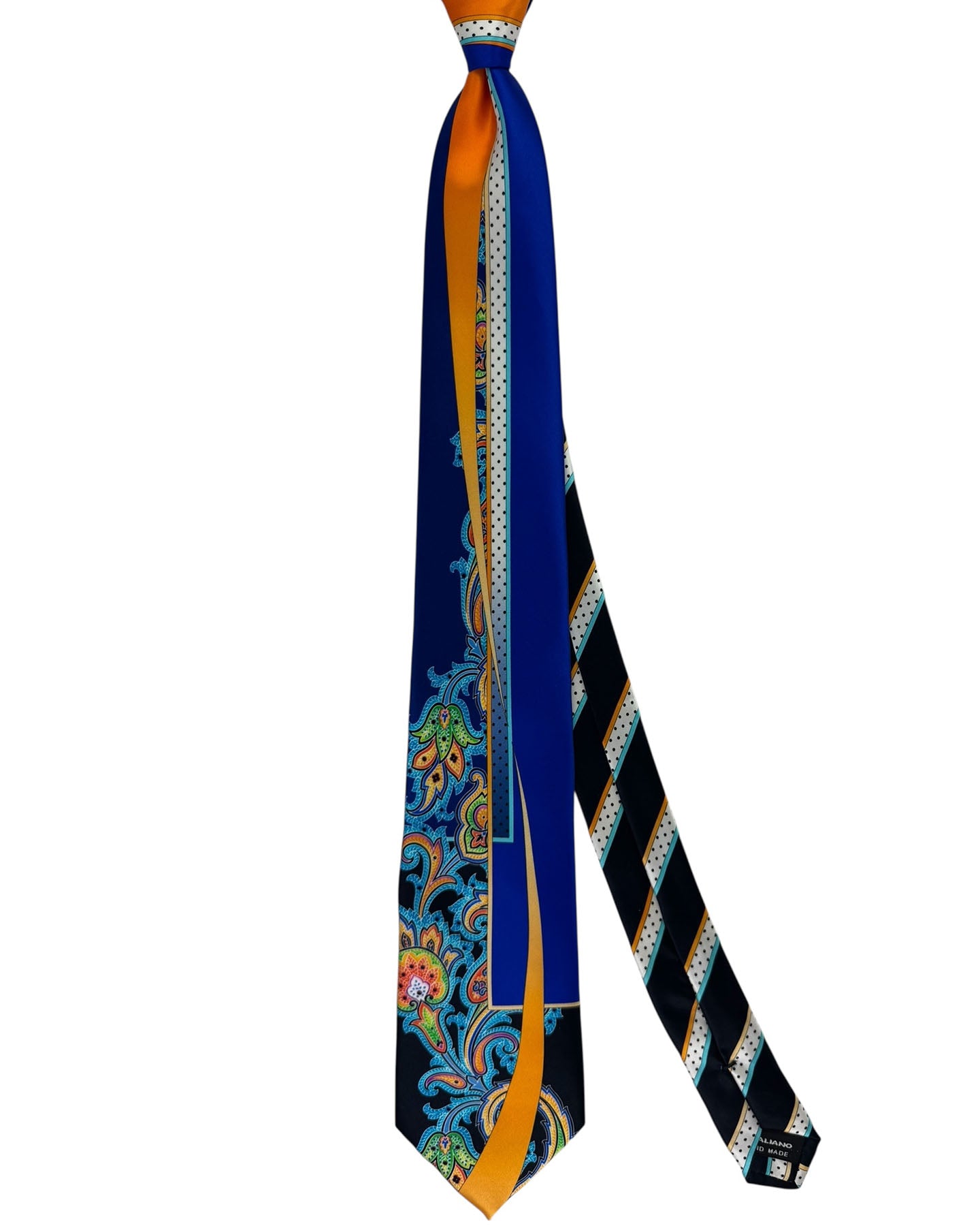 Vitaliano Pancaldi Silk Tie Ornamental Floral Orange Cobalt Blue