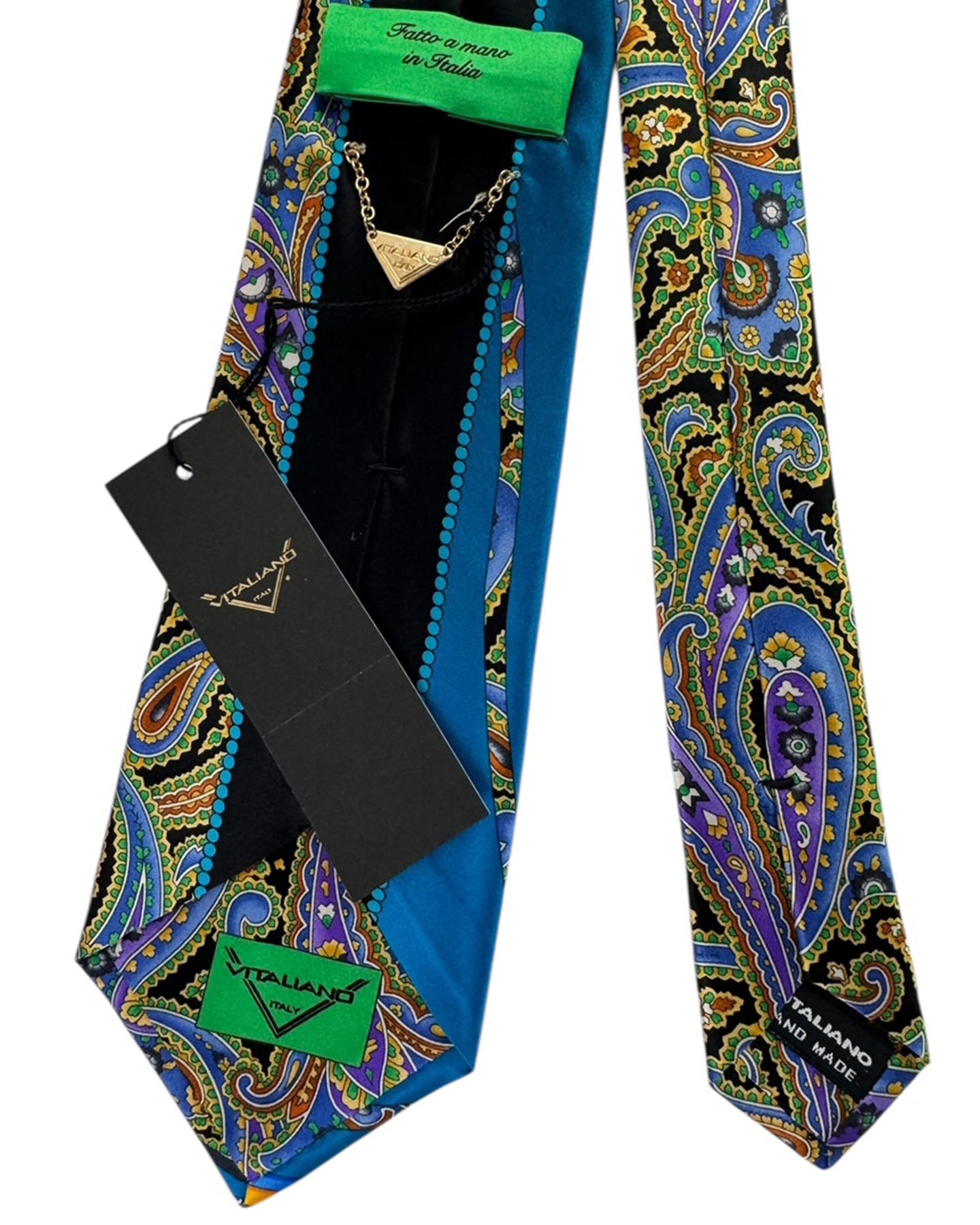 Vitaliano Pancaldi Silk Tie Blue With Vibrant Multicolor Paisley Pattern