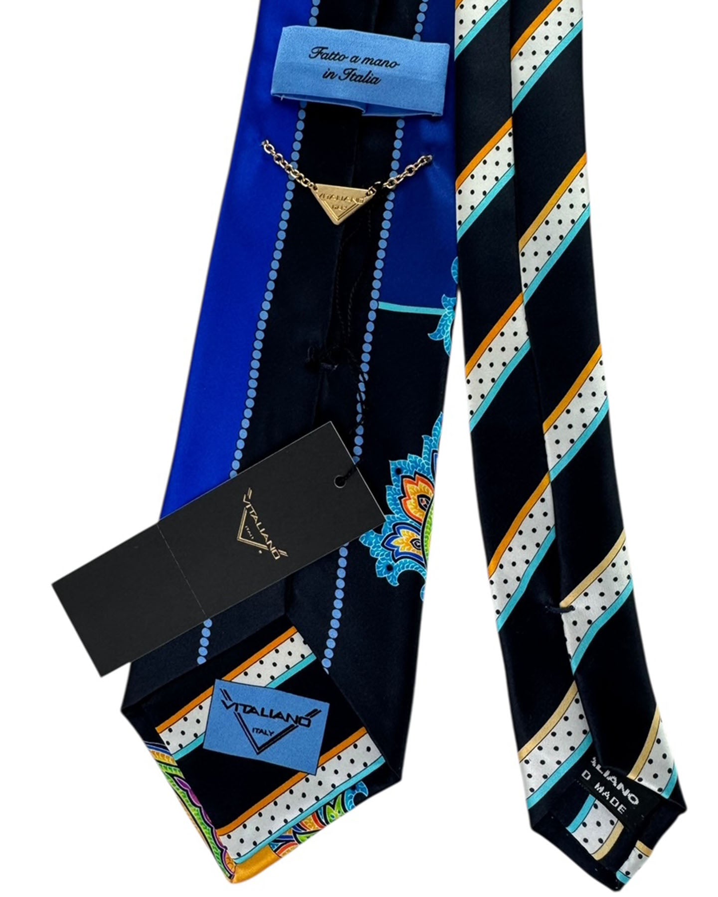 Vitaliano Pancaldi Silk Tie Royal Blue and Orange Paisley